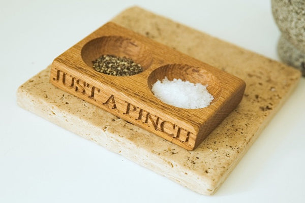 small oak pinch pot for salt and pepper